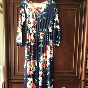 Navy & Pink Floral Maxi Dress